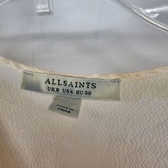 ALLSAINTS Silk Blend US Women's Size 4 Cream Textured Preslie Drawstring Sleeve - Picture 5 of 7